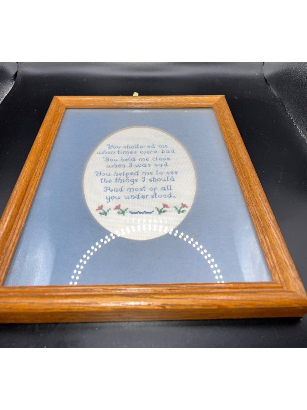 Handmade Framed Cross-Stitch Poem Wall Art Wood Frame 11”x9”  Vintage Grannycore
